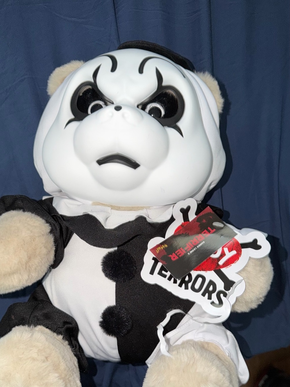 White and Black Plush Clown Bear Toy - Kids Plush Costume Buddy